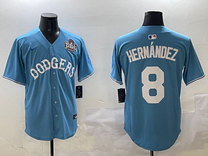 Men Los Angeles Dodgers #8 Hernandez Light Blue Throwback Game 2025 Nike MLB Jersey style 5->los angeles dodgers->MLB Jersey